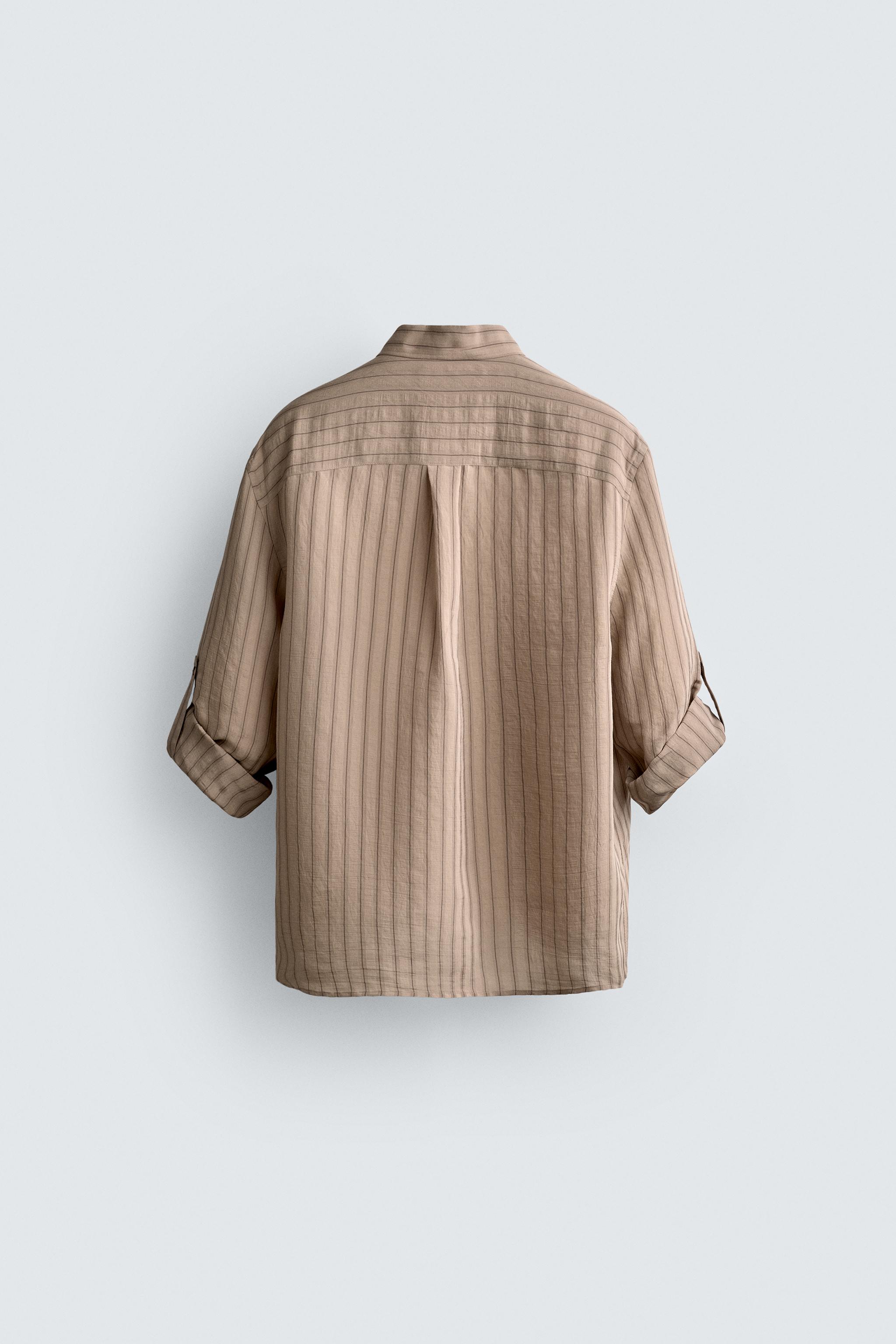 STRIPED SHIRT WITH TAB SLEEVES